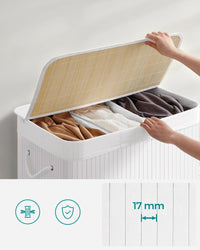 Cesto portabiancheria in bambù VALORA, tre scomparti, bianco, 150L LCB091W01 x3