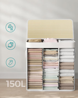 Cesto portabiancheria in bambù VALORA, tre scomparti, bianco, 150L LCB091W01 x3