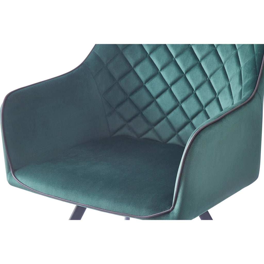Sedia di design Amber in velluto verde e metallo