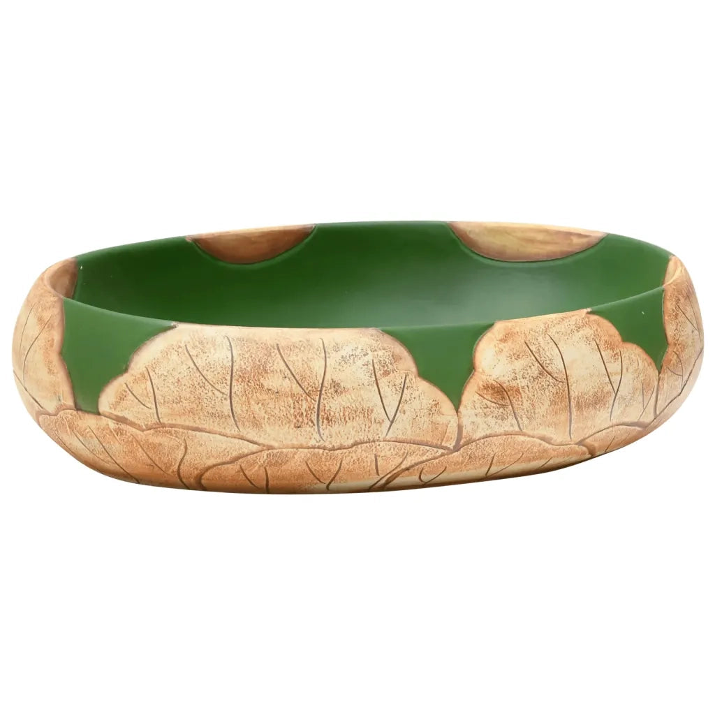 Lavabo da Appoggio-Lavandino Verde e Marrone Ovale 59x40x15 cm Ceramica