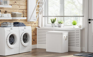 Cesto portabiancheria in bambù VALORA, tre scomparti, bianco, 150L LCB091W01 x3