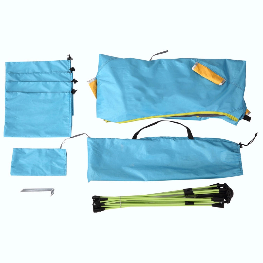 Tenda da Spiaggia Pop Up 220x173x120 cm con Porta a Cerniera in Poliestere e Fibra di Vetro Blu Chiaro e Giallo