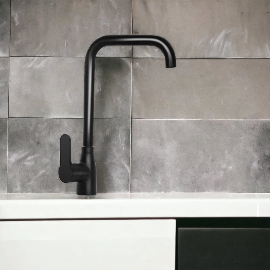 Miscelatore Cucina Canna Squadrata In Ottone , Nero opaco Completo