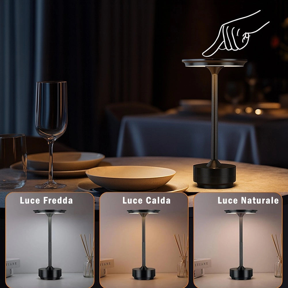 Trade Shop - Lampada Da Tavolo Moderna 3w Lume Ricaricabile Touch Dimmerabile Tecnologia Cct D38-3c - Nero