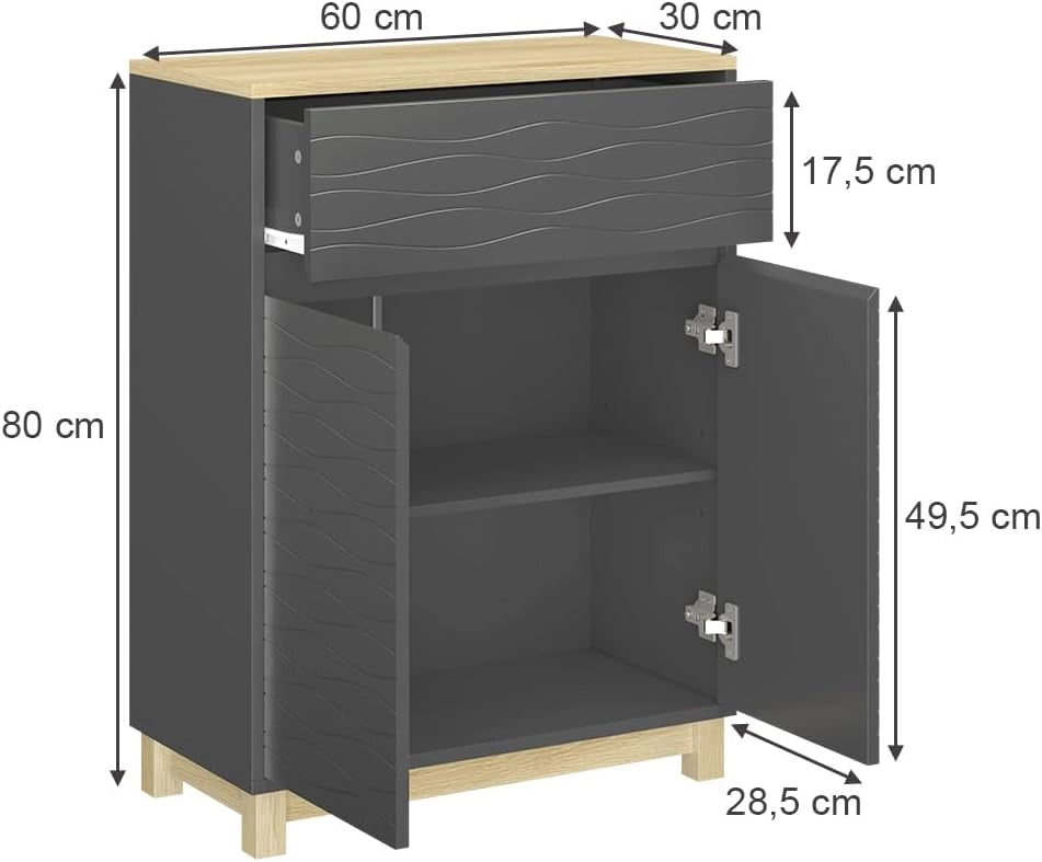 Mobile midi Livia, Antracite, 60 x 80 cm con cassetto