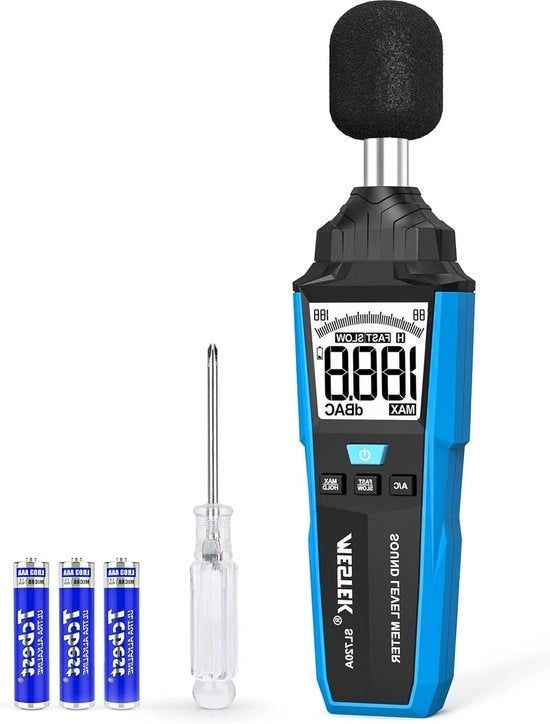 Misuratore di decibel Metrologio digitale di livello di pressione sonora Tester di pressione sonora da 30 dB a 130 dB MAX Salvataggio dei dati Schermo LCD grande Selezione rapida-lenta Modalità di aria per Home Fabbriche metrologio di decibel