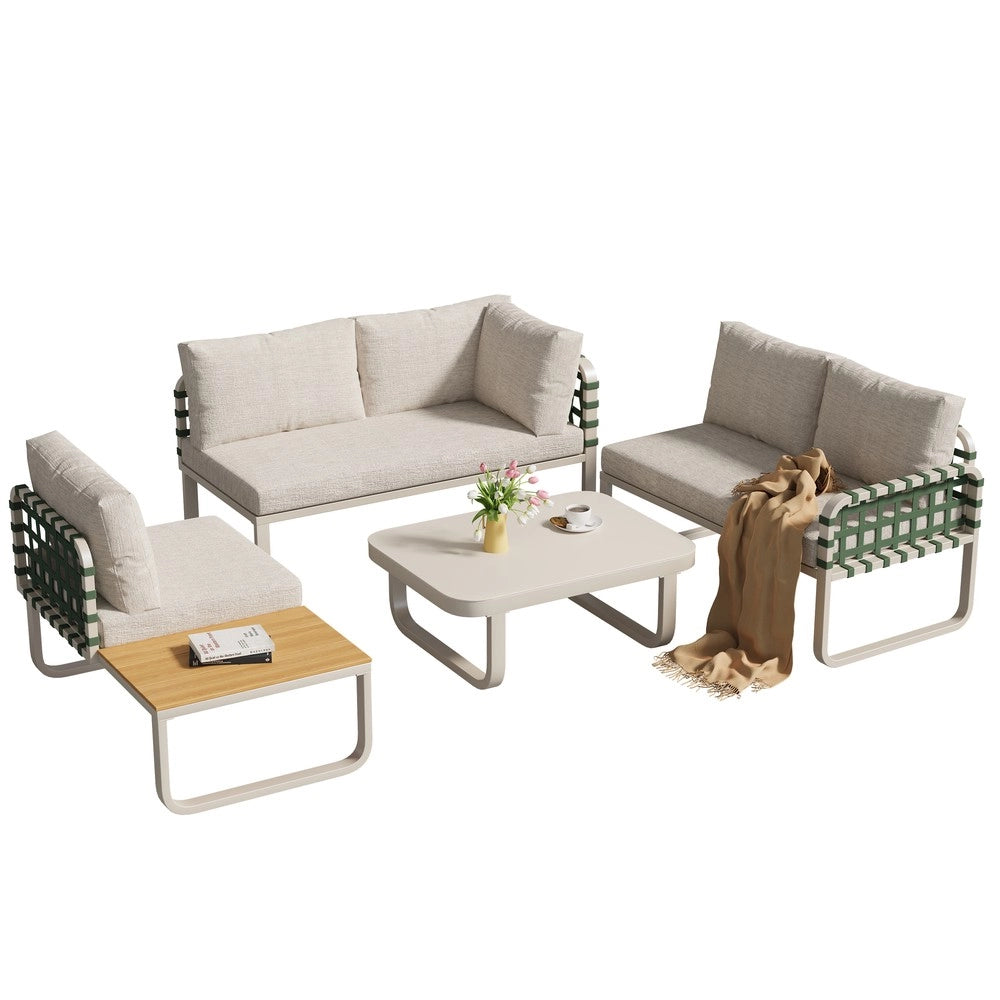 Set da giardino in rattan verde - Zephmum- 4-5 posti con cuscini