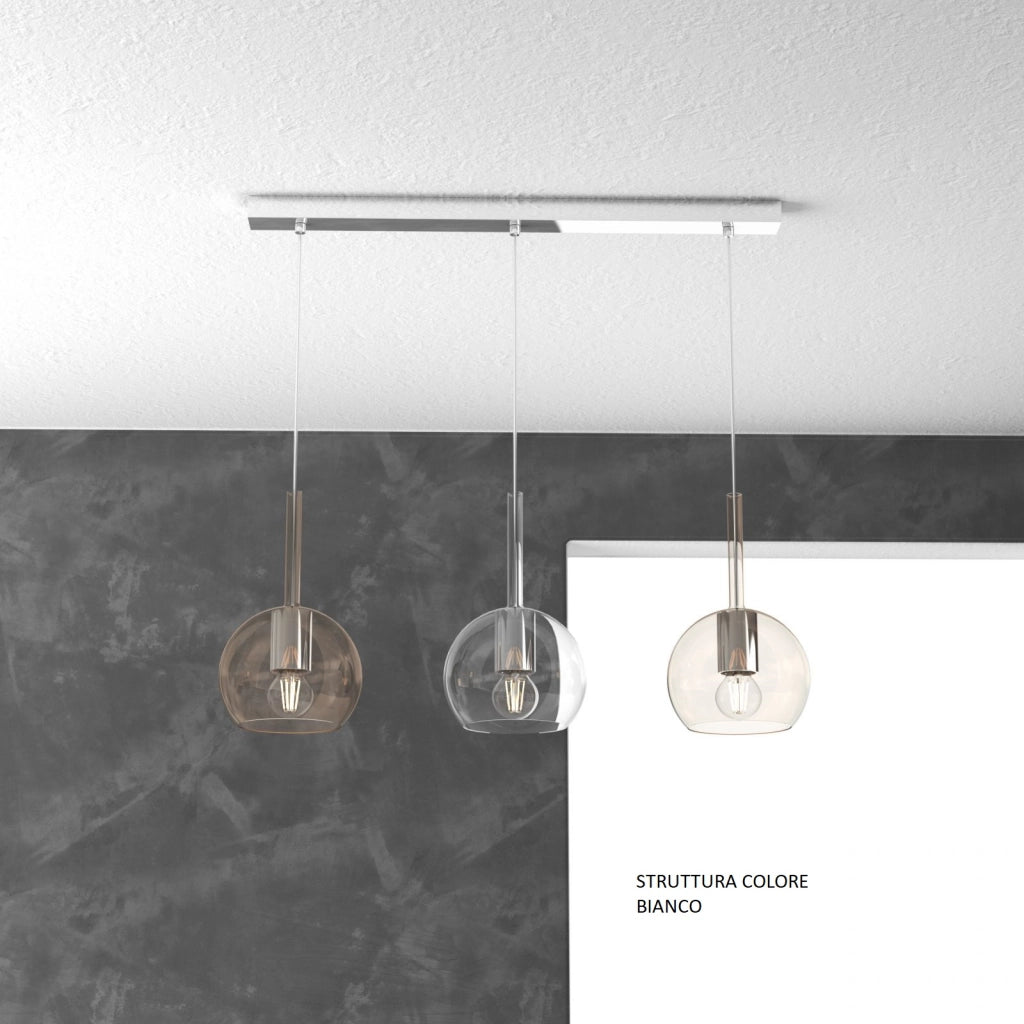 SOSP. BIANCO RETTANGOLARE 3 LUCI VETRI TUTTI PICCOLO (1X TRASPARENTE + 2X AMBRA) 1155BI-S3 RP-TA