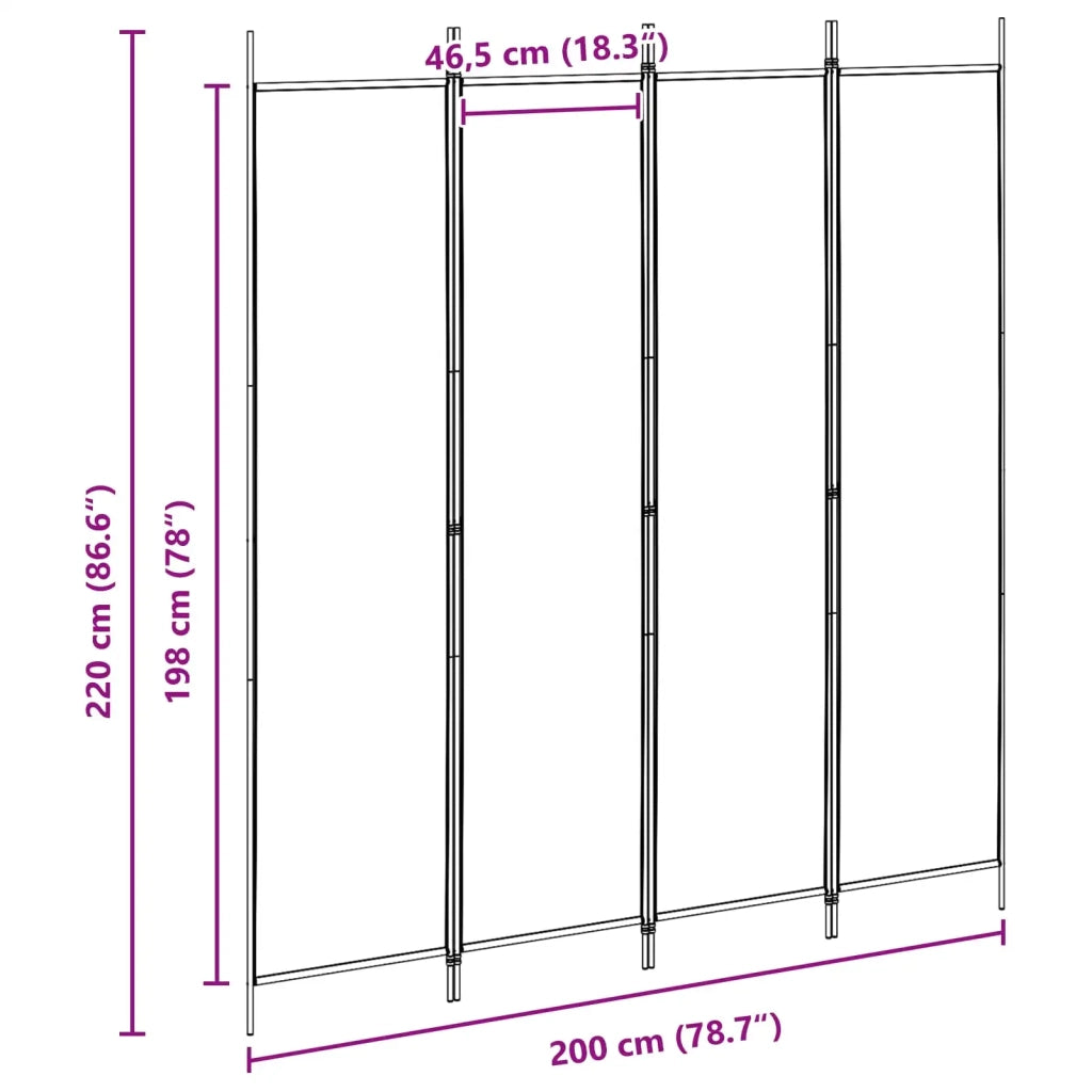 Paravento a 4 Pannelli Beige 200 x 220 cm Tessuto 42039212