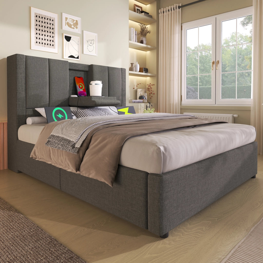 LETTO Contenitore 90x200 cm in Lino Grigio con materasso incluso