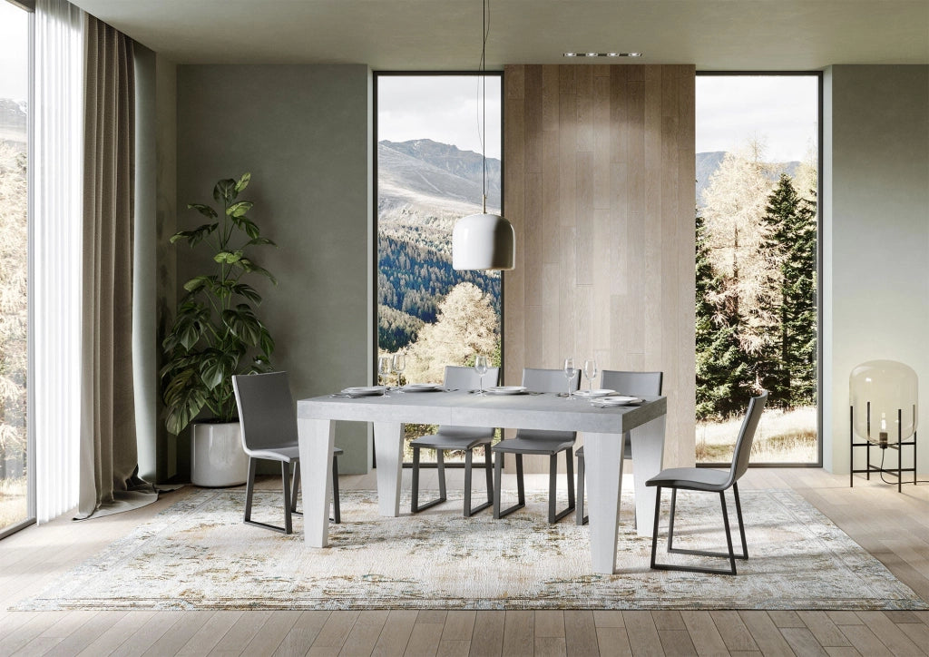 Tavolo Allungabile 160/264x90x77 cm Spimbo Mix  piano Cemento gambe Bianco Frassino