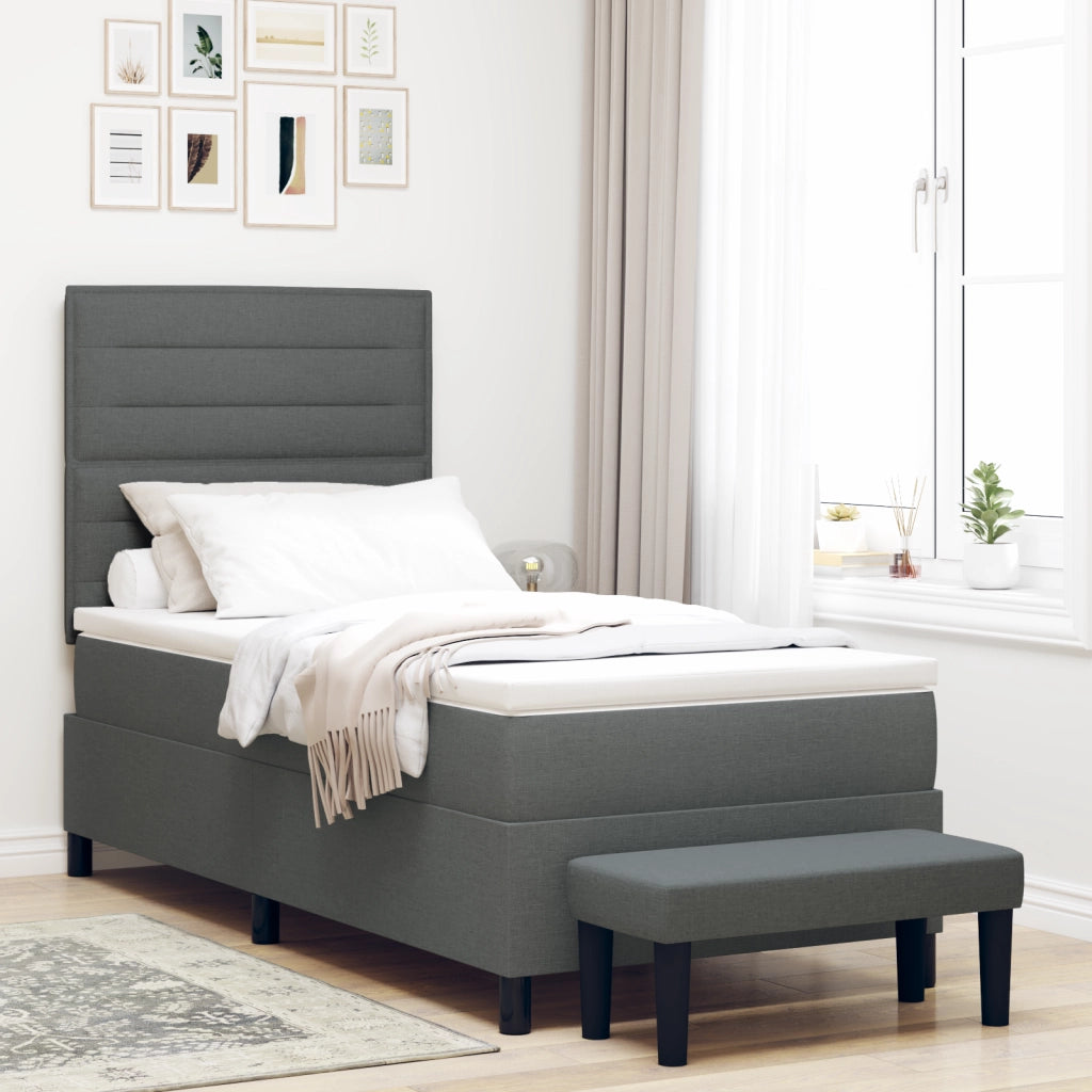 Letto con Box Spring e Materasso & Panca Grigio Scuro 90x200 cm Tessuto