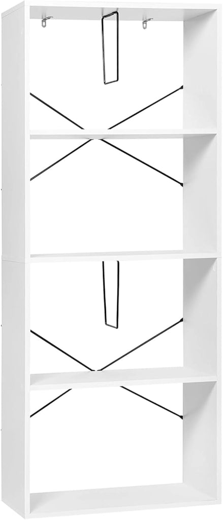 Scaffale da Soggiorno a 4 Ripiani, Libreria in Legno Salvaspazio Portaoggetti, Mobile Multiuso Moderno Bianco, per Studio, Camera da Letto, Cucina, Ufficio, 60x30x149cm