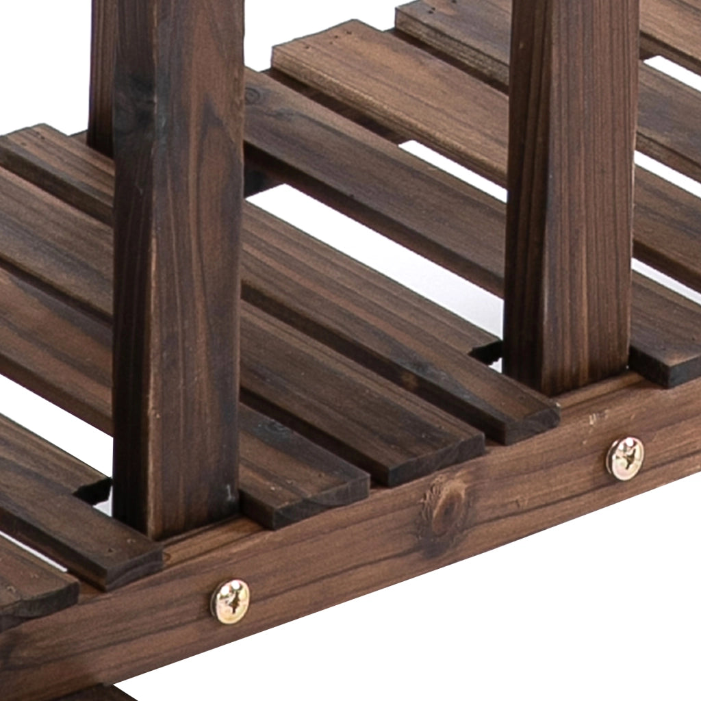 Portavasi a 6 ripiani in legno massello su ruote, 123,5x33x80 cm, marrone scuro