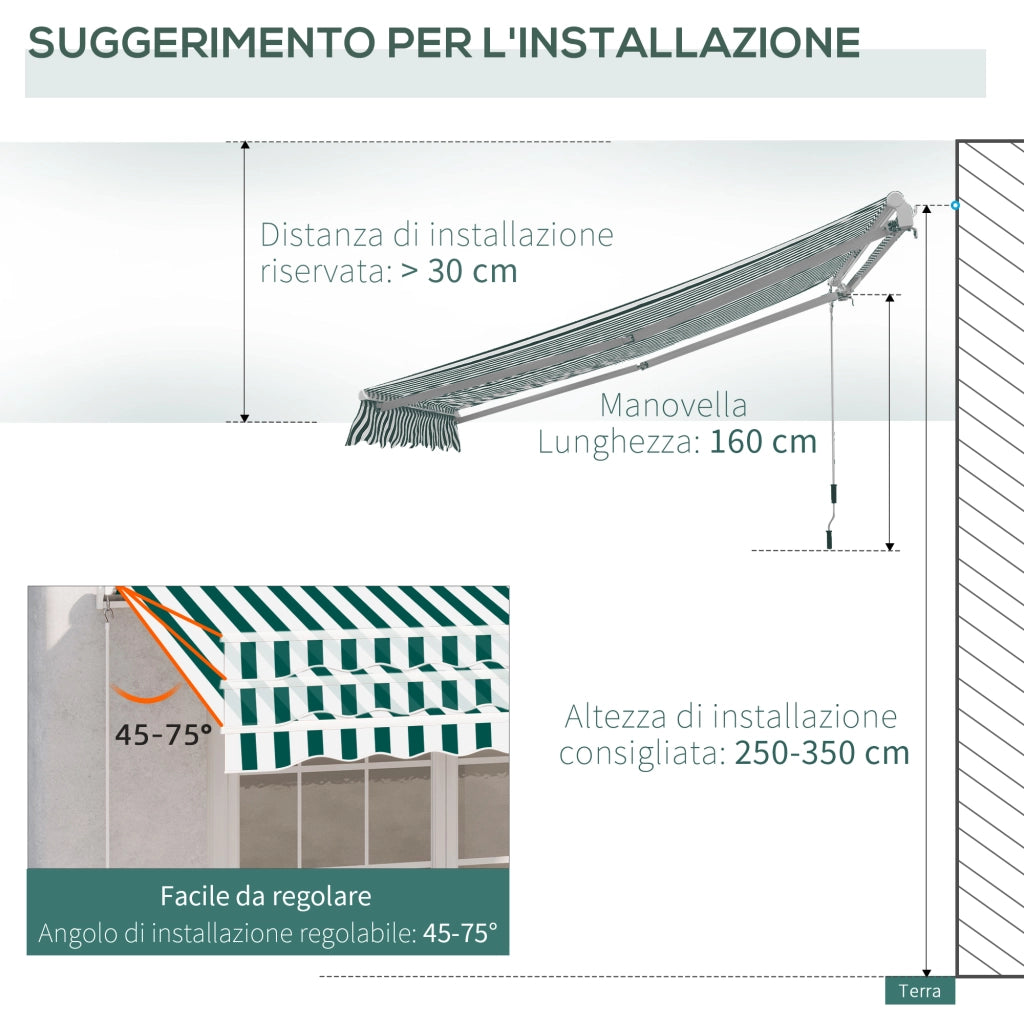 Tenda da sole a bracci per esterno ¨C zephmum ¨C verde e bianco 295x250cm