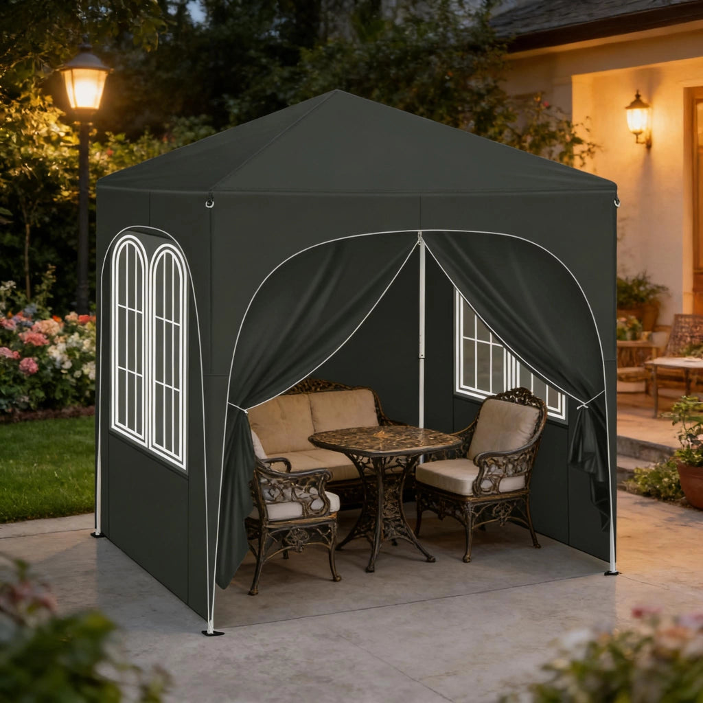 GAZEBO 2x2 m Altezza regolabile 232/236/240 cm Grigio con 4 pareti laterali