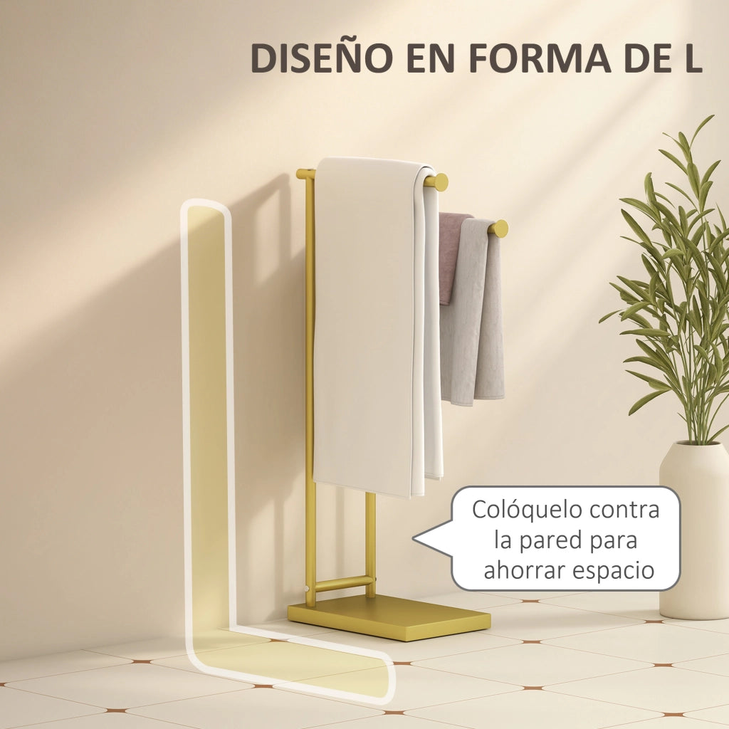 Portasciugamani a L con 2 Barre ¨C zephmum ¨C Dorato 35.5x20x78 cm