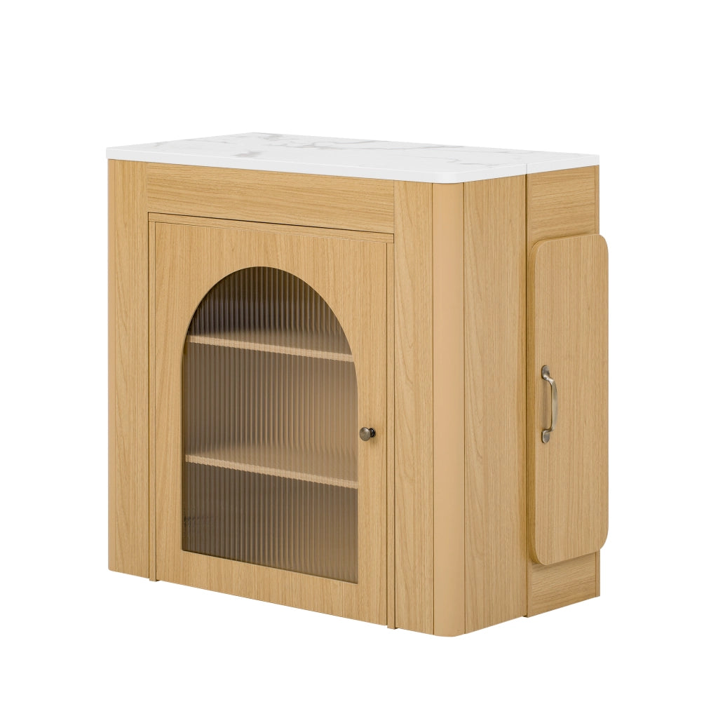Tavolo da pranzo - isola cucina su ruote - piano estraibile - con prese - naturale - come anta e sideboard