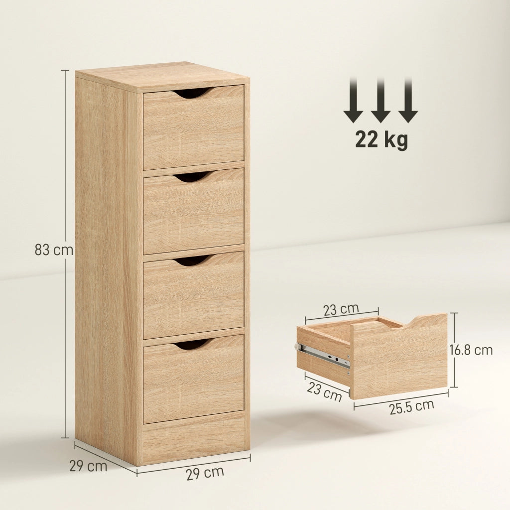 Mobile Bagno Salvaspazio con 4 Cassetti ¨C Minimal ¨C Legno Naturale 29x29x83 cm