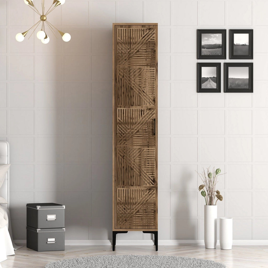Felitto, Armadio Multiuso 1 Anta 4 Ripiani, 40x201h cm Marrone Noce