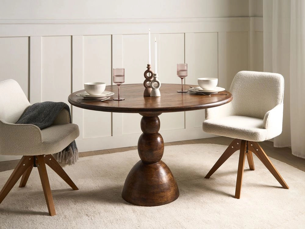 Tavolo da pranzo marrone scuro Base e gambe in legno di mango 120 cm Piano moderno