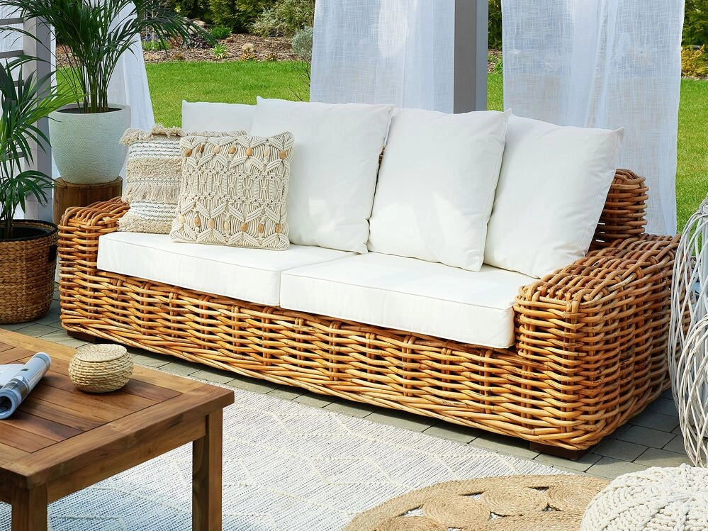 Panca da Giardino in Legno di Acacia Chiaro a 3 Posti 150 cm con Tavolino