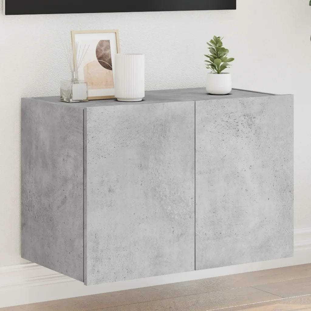 Mobile TV a Parete con Luci LED-Mobile TV a Muro Grigio Cemento 60x35x41 cm