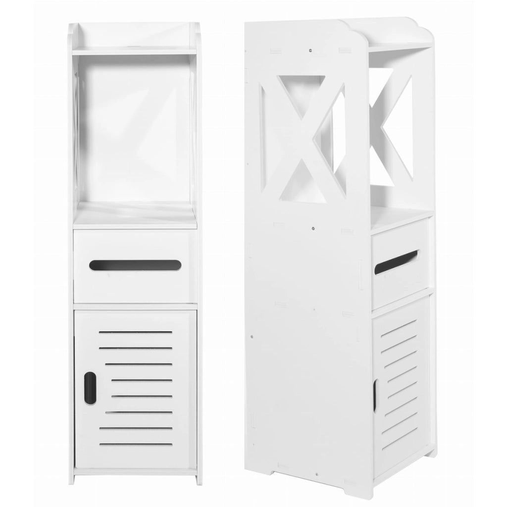 Mobiletto bagno a colonna salvaspazio in PVC bianco