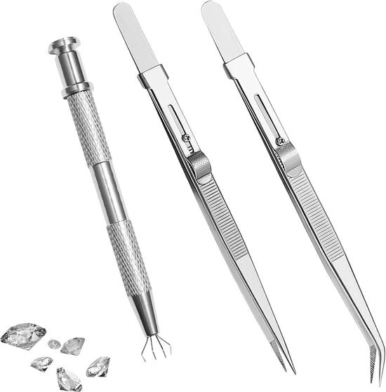 Set a 3 pezzi di pinze con punta di pietra preziosa - pinze in acciaio inossidabile per gioielli - pinza a sfera - ideale per collane di gioielli.