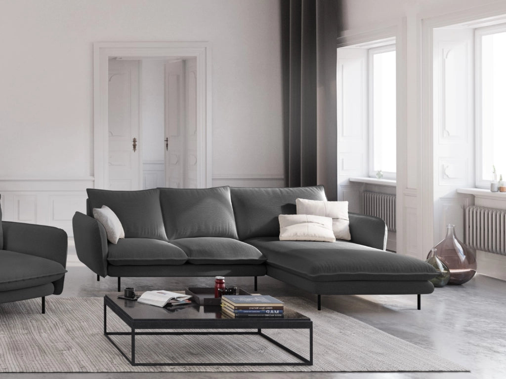 Cosmopolitan Design - Divano angolare destro "Vienna" 5 posti in tessuto strutturato grigio scuro 