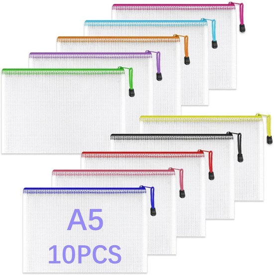 Documenti A5 con cerniera, documenti acqua-resistenti colorati con cerniera, adatti per scuole, uffici, abitazioni, viaggi, cosmetici, attrezzi e articoli da ufficio.
