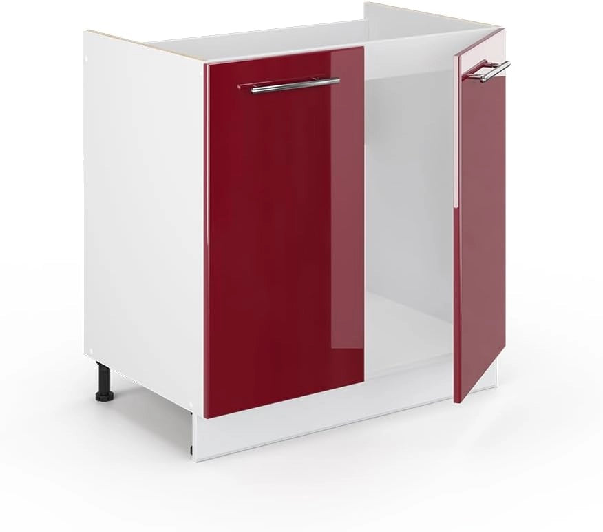 Mobile lavello cucina Fame-Line, Rosso bordeaux lucido, 80 cm, PL Antracite, per la combinazione con altri moduli della serie Fame-Line