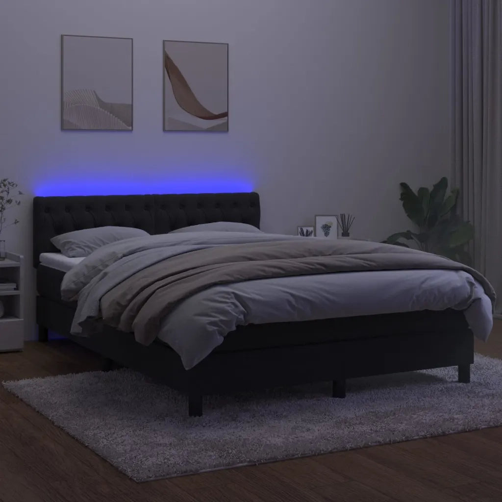 Letto a Molle con Materasso e LED Nero 140x190 cm in Velluto 3134581