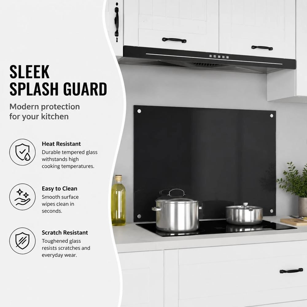 Kitchen Backsplash Black 100x60 Cm Tempered Glass