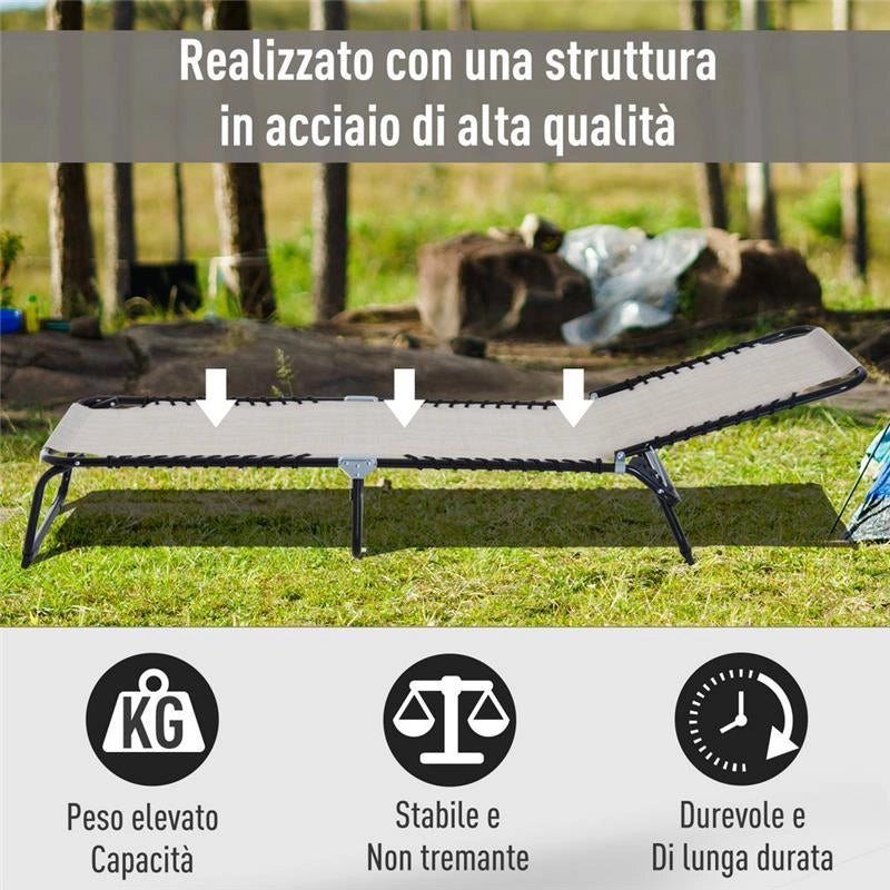 LETTINO PRENDISOLE IN ACCIAIO E TESSUTO TRASPIRANTE CON SCHIENALE RECLINABILE, 197X58X26 CM