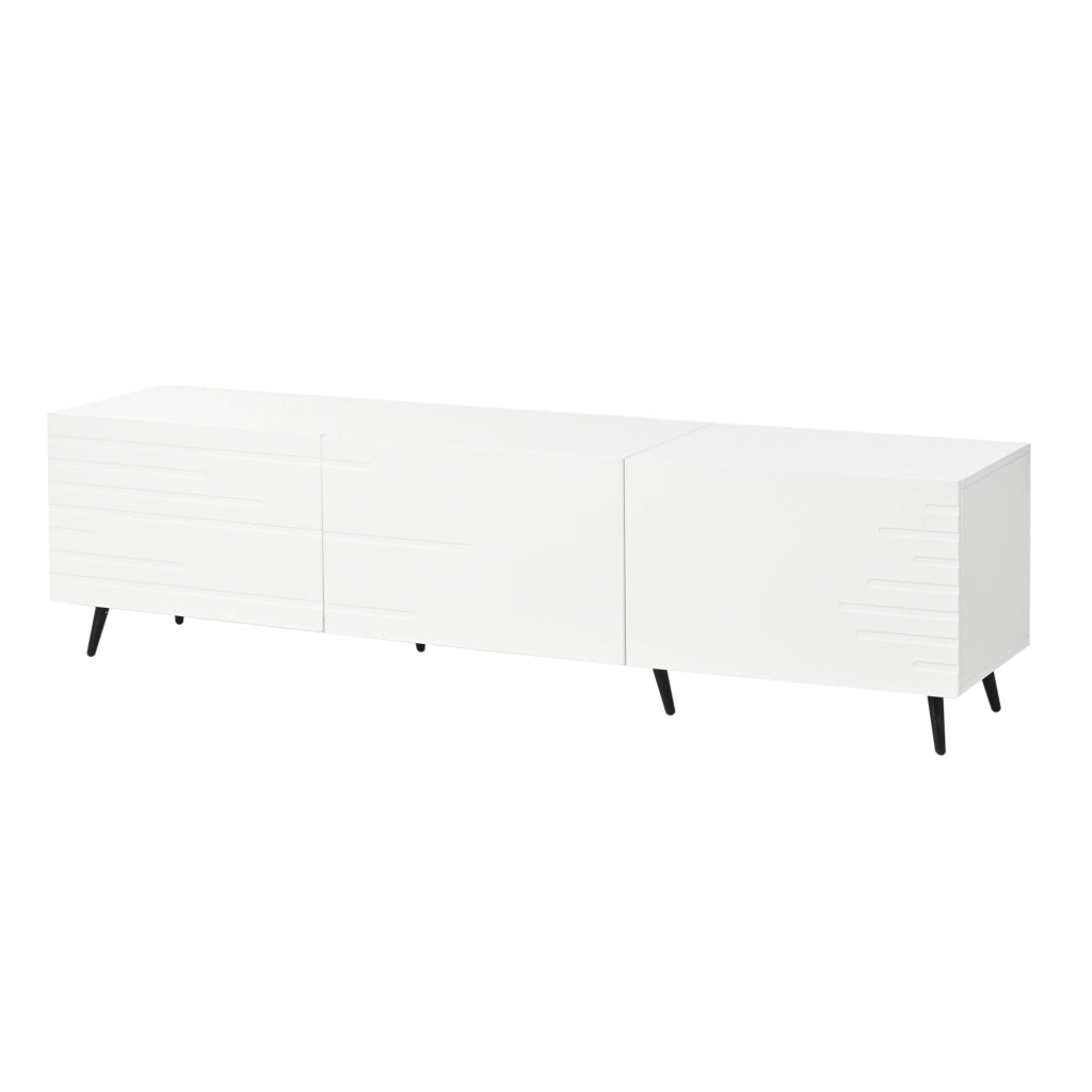 Mobile TV con 3 ante a ribalta; 6 piedini; per soggiorno; in MDF; 180×40×48 cm; bianco