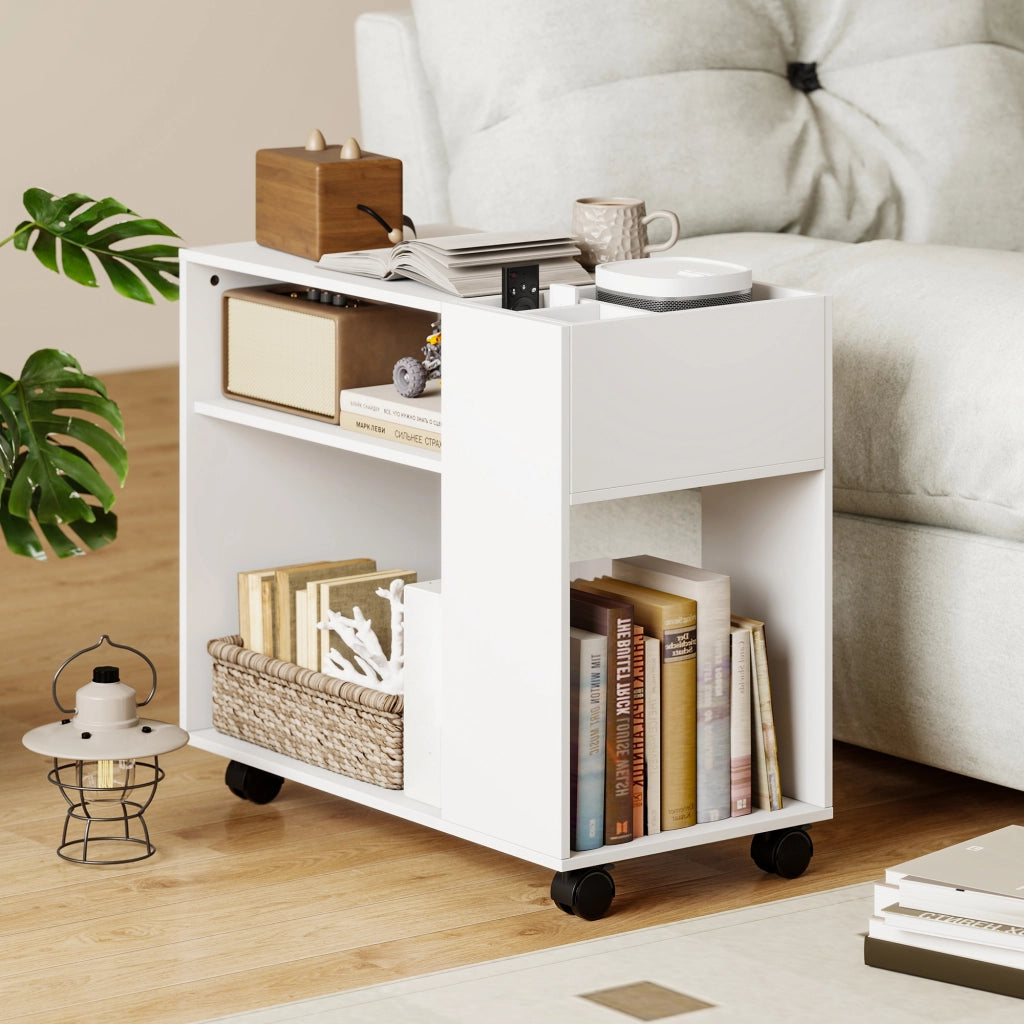 Tavolino da salotto con ruote ¨C zephmum ¨C bianco 70x36x60 cm