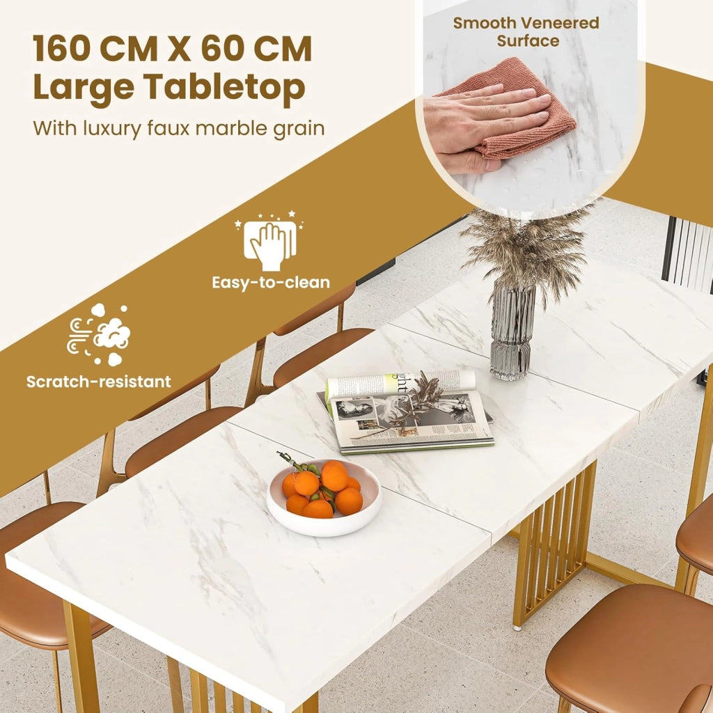 Tavolo da pranzo in finto marmo, grande tavolo da cucina 160 cm, gambe in metallo, tavolo rettangolare per 6-8 persone, tavolo da pranzo per casa, ristorante