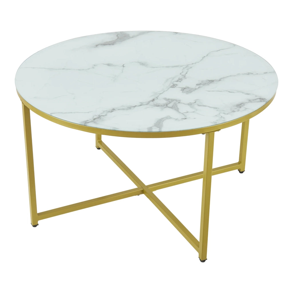 Tavolino rotondo per soggiorno 45 x 80 cm marmo bianco/oro 03_0008496