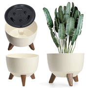 Vaso da fiori KADAX, fioriera, coperchio, gambe, inserto, supporto per fiori, 33 cm, crema, ciotola rotonda