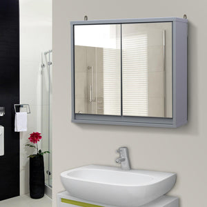 Specchio Armadietto da Bagno Pensile Doppia Porta con Ripiano Regolabile Grigio 48x14.5x45 cm