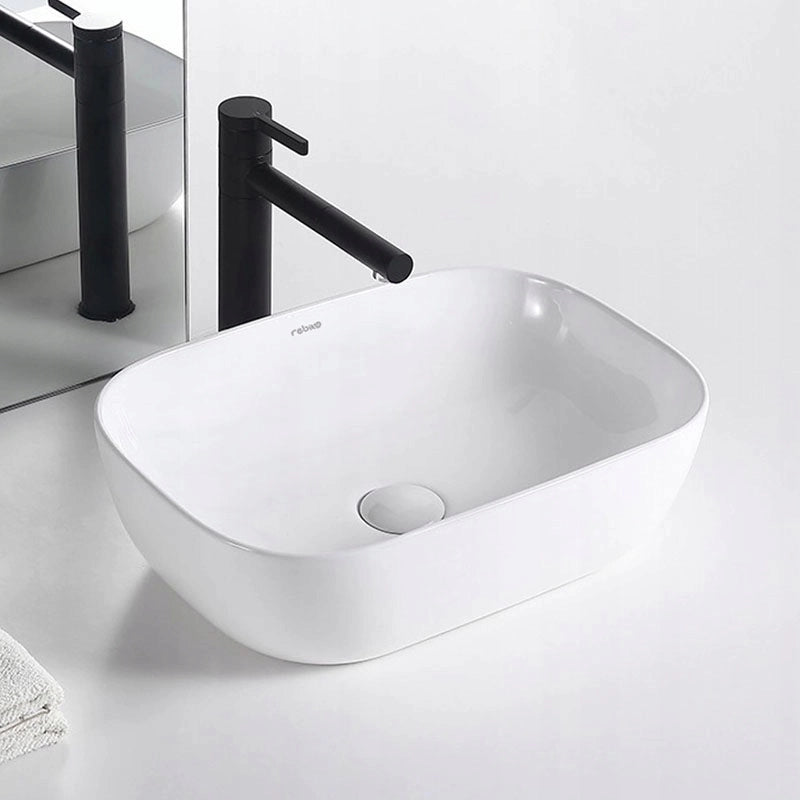 Lavabo da appoggio in ceramica, bianco, 46x33 cm, per piano di lavoro, grande