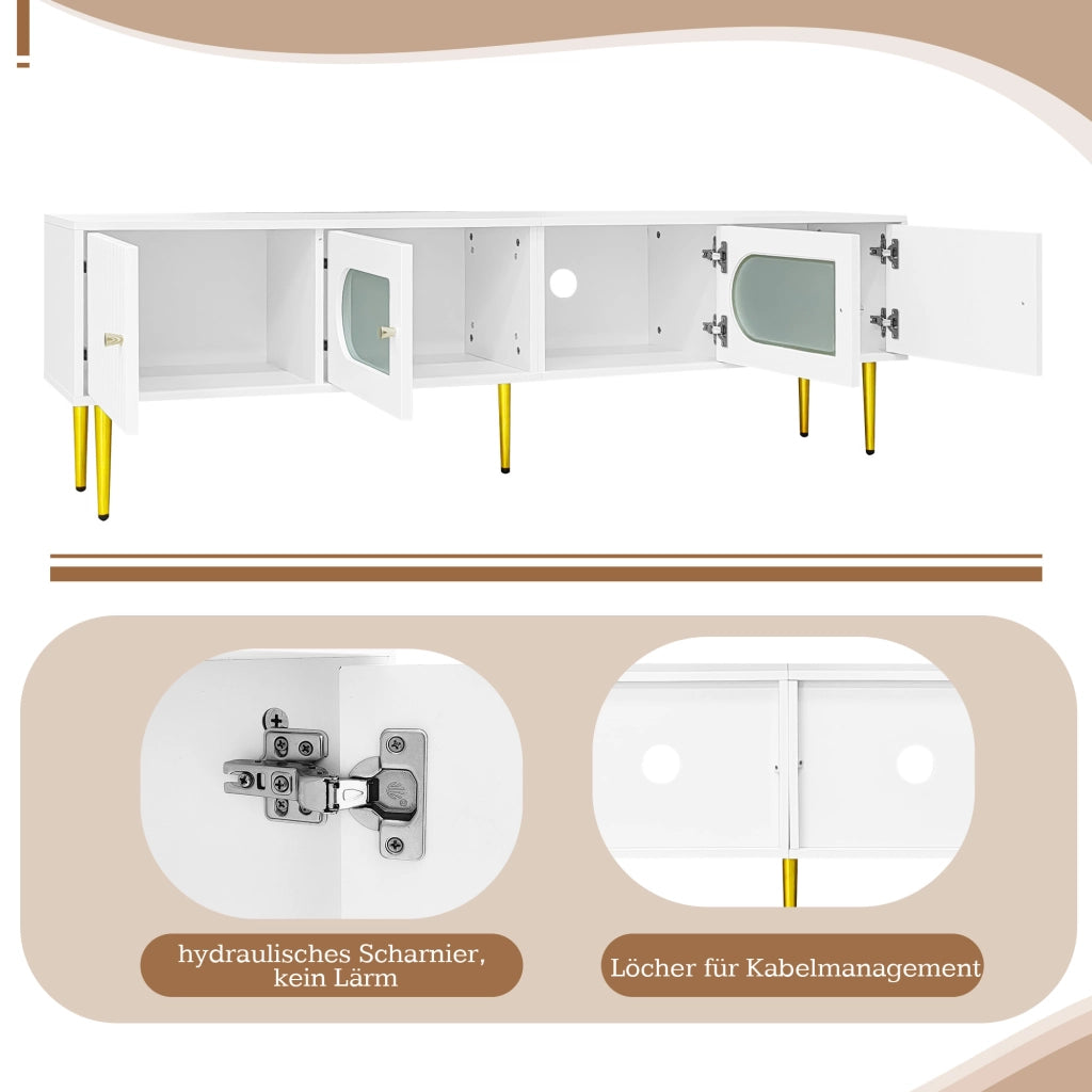 Mobile porta TV con 4 ante, 2 passacavi e cerniere silenziose, pannello truciolare bianco, 170 × 35 × 50 cm
