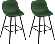Set di 2 Sgabelli Alto, Sgabello da Cucina Moderno, Sedia da Bar con Poggiapiedi, con Schienale, per Bistrot, Pub, Caffetteria, in Velluto e Metallo, Verde Scuro