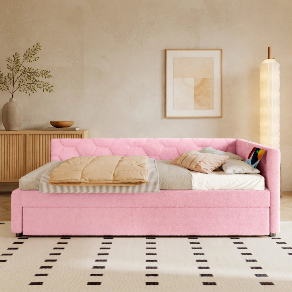 Letto singolo 90x200 cm con letto estraibile, lampada e porte USB