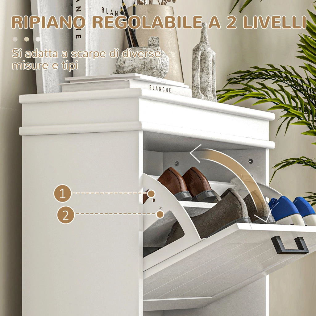 Scarpiera con 2 Cassetti Ribaltabili ¨C Minimal ¨C 54x24x82.5cm Bianco