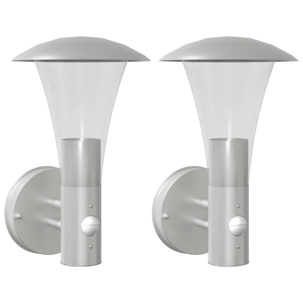 vidaXL Applique per Esterno con Sensore 2 pz Argento in Acciaio Inox