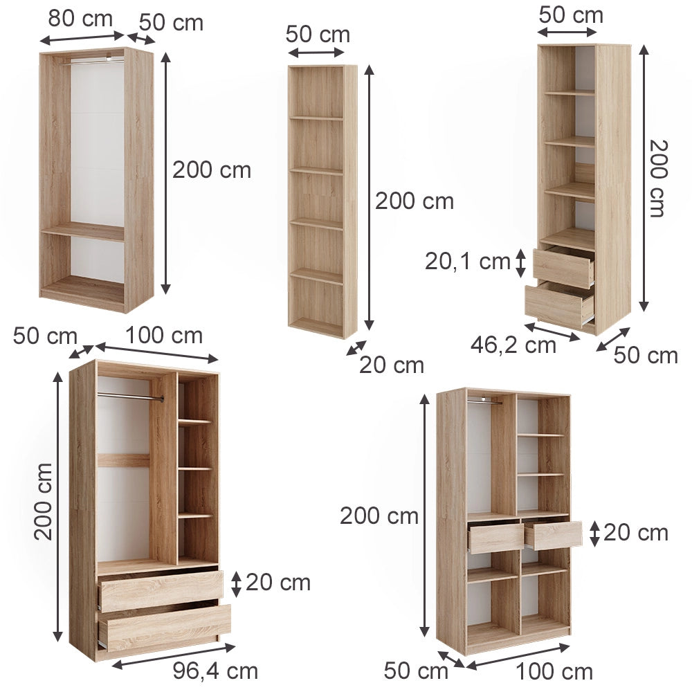 Armadio Elmo Sonoma 50 x 200 cm Set di 5 Vicco