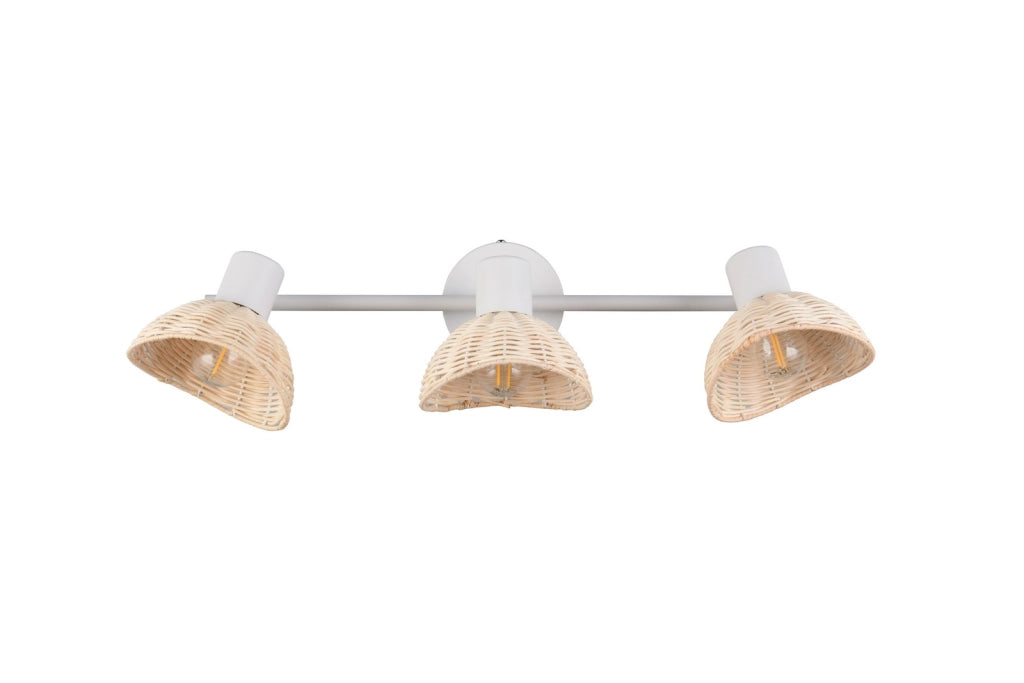 Faretto soffitto boho CALVI 3xE14 bianco rattan RL