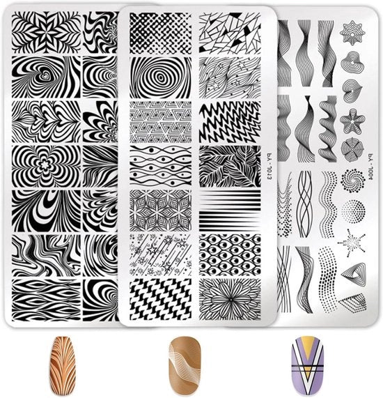 Set di stampe per unghie da 3 stampe - modelli per manicure artefatto DIY.
